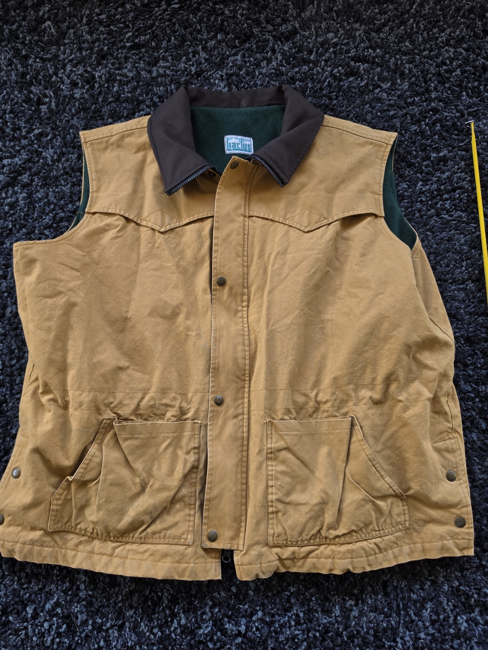 VTG 90s Kactus XXL Mens Vest Khaki Brown With Green Inside Snap Buttons Zipup